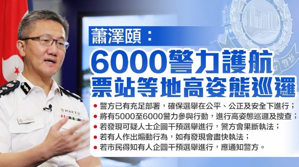 蕭澤頤：6000警力護航　票站等地高姿態巡邏
