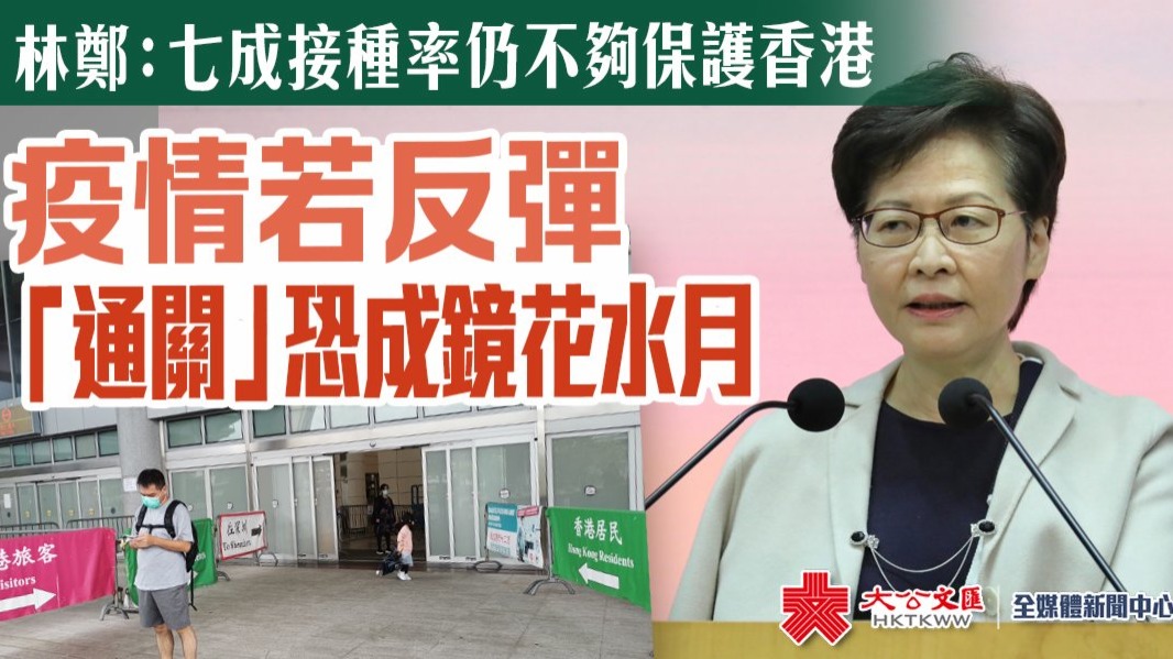 林鄭：七成接種率仍不夠保護香港　疫情若反彈「通關」恐成鏡花水月