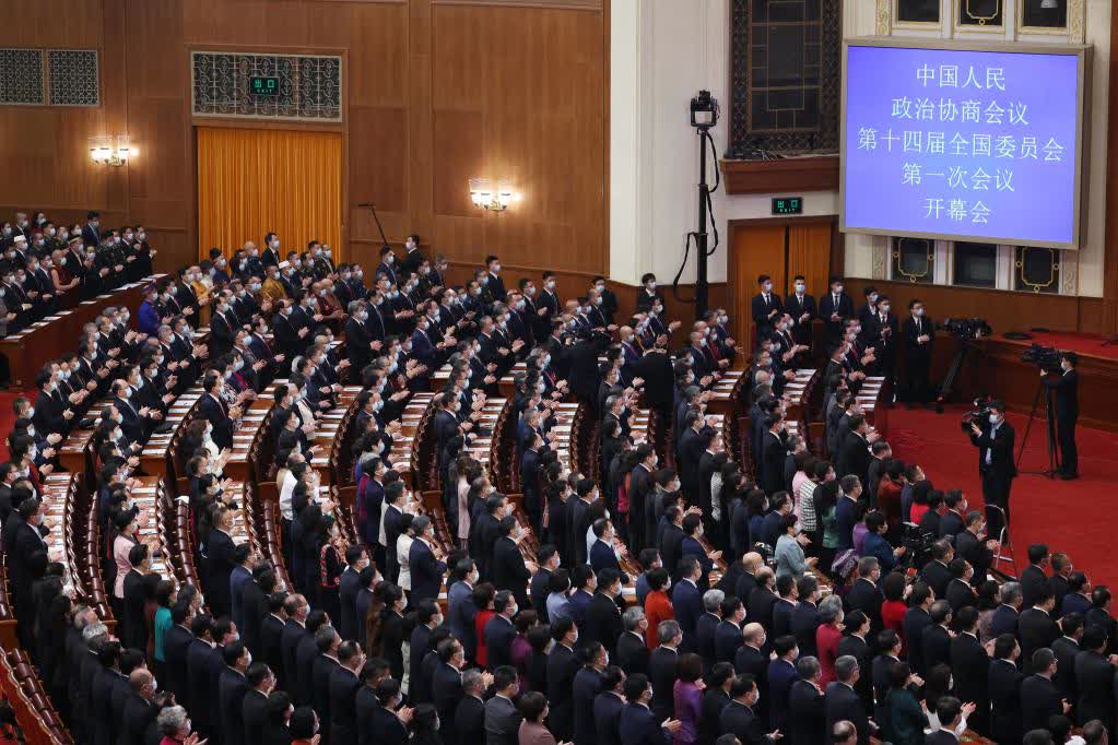 今日（3月4日），中國人民政治協商會議第十四屆全國委員會第一次會議在北京人民大會堂開幕。（新華社）