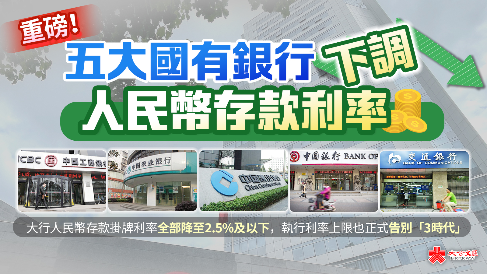 重磅！五大國有銀行下調人民幣存款利率- 新聞- 大公文匯網