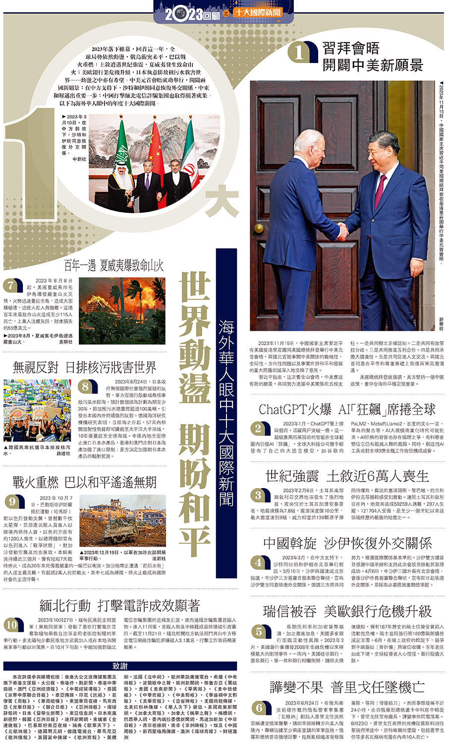 2023回顧之十大國際新聞/海外華人眼中十大國際新聞世界動盪期盼和平- 國際- 今日大公