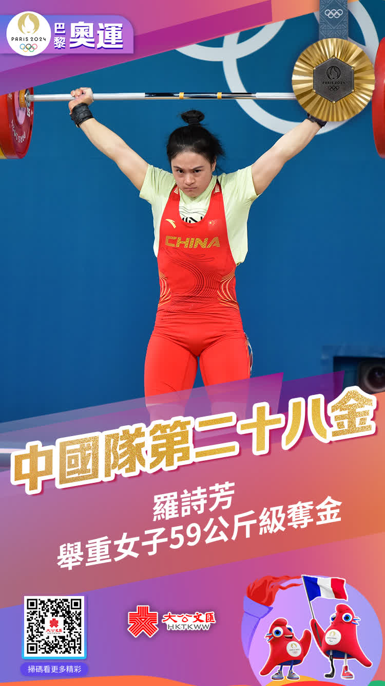 8月8日，巴黎奧運會女子舉重59公斤級決賽，中國選手羅詩芳總成績241公斤打破奧運會紀錄，為中國舉重隊拿下本屆奧運會第三面金牌。