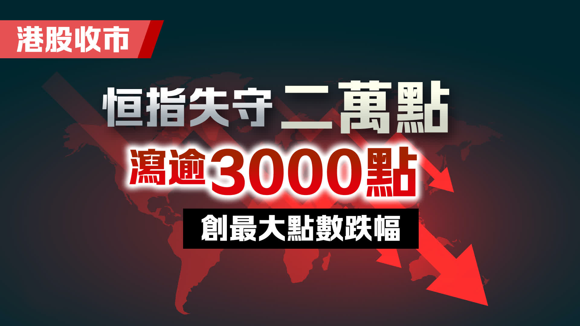 港股收市｜恒指失守二萬點瀉逾3000點創最大點數跌幅- 香港- 大公文匯網