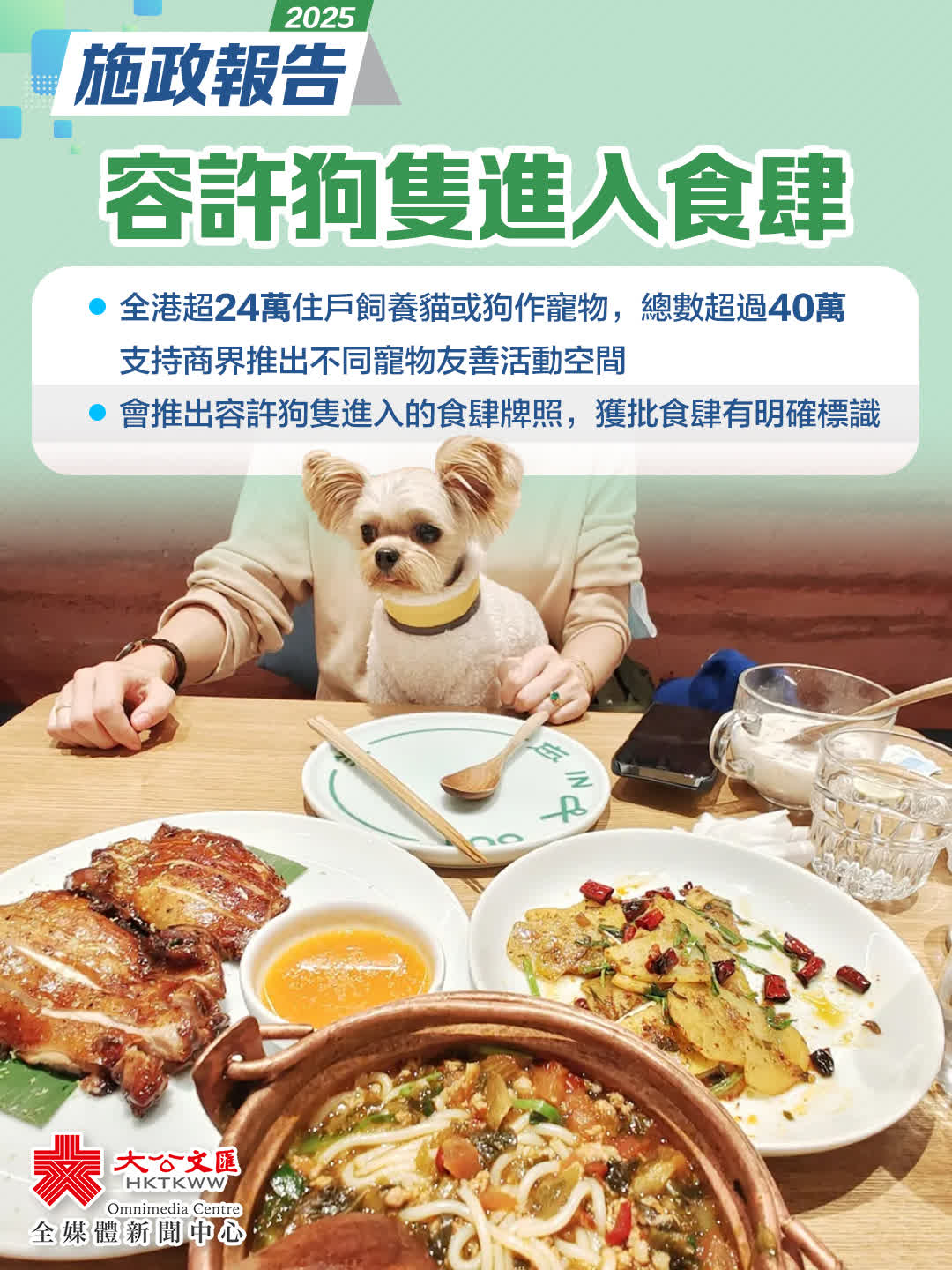 有片）施政報告｜推牌照容許狗隻進入食肆預留土地發展香港食品產業- 香港- 大公文匯網
