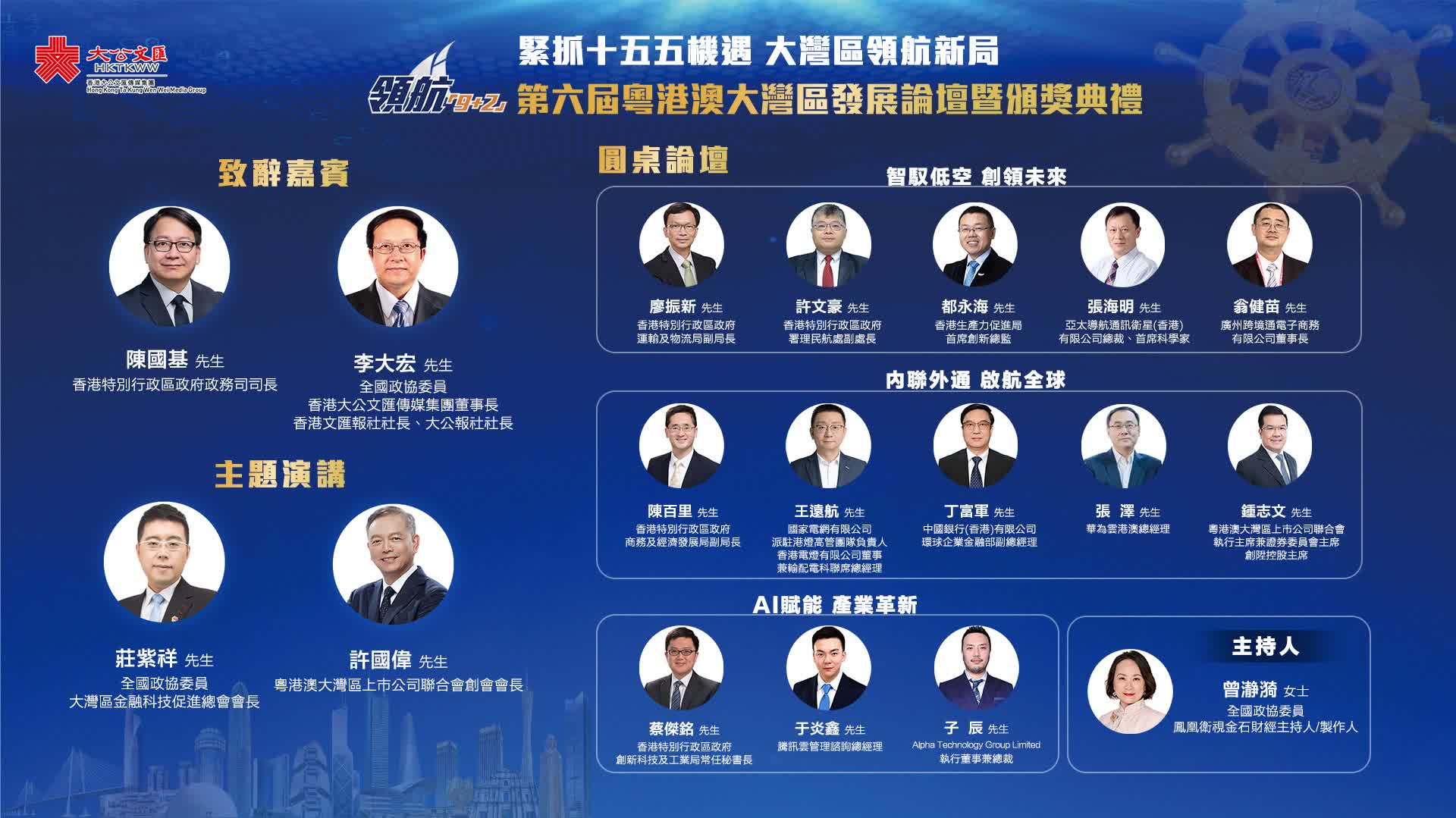 【有片】領航「9+2」第六屆粵港澳大灣區發展論壇暨頒獎典禮 嘉賓預告