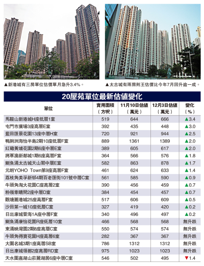 樓市向好/樓價向上 廿大屋苑估值14個報升