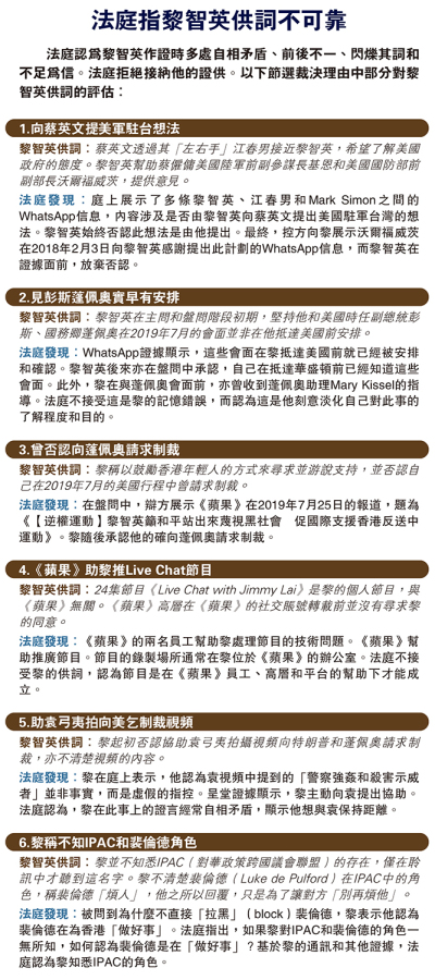 法庭指黎智英供詞不可靠