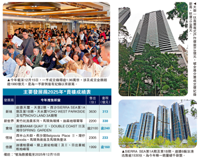 2025回顧新盤熾熱 連創新高/新盤成交1.96萬宗 涉資1980億雙破頂