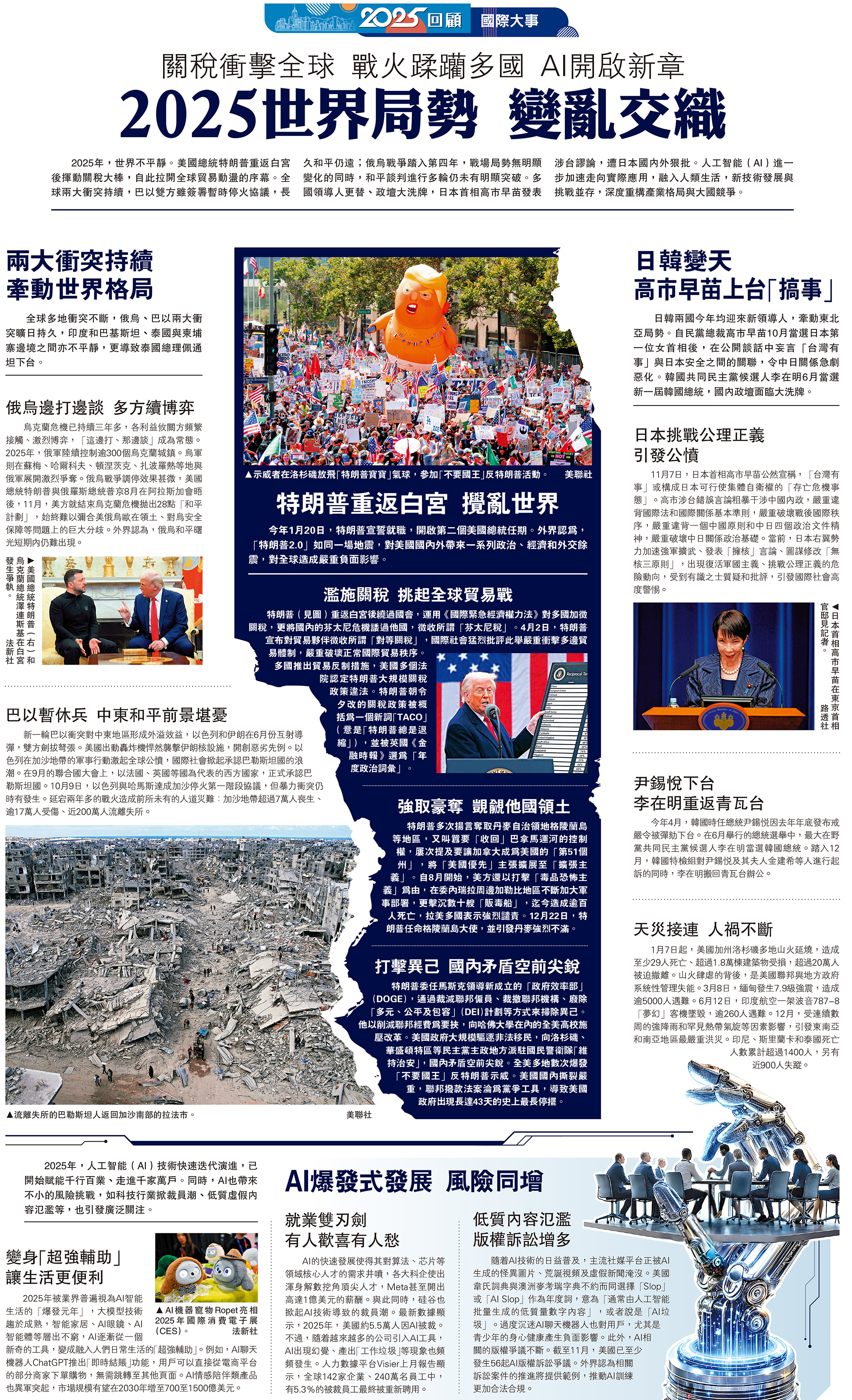 2025回顧國際大事/關稅衝擊全球戰火蹂躪多國AI開啟新章2025世界局勢變亂交織- 國際- 今日大公