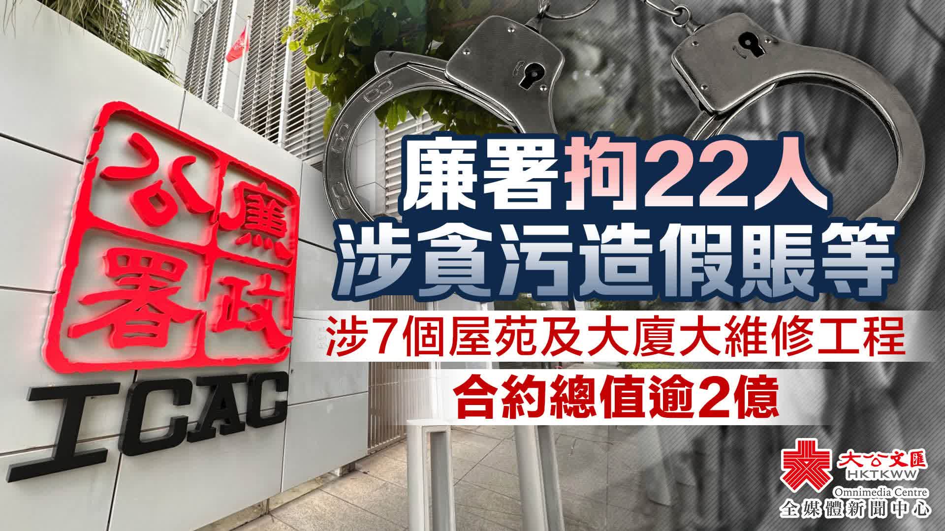 廉署拘22人涉貪污造假賬等 涉7個屋苑及大廈大維修工程 合約總值逾2億
