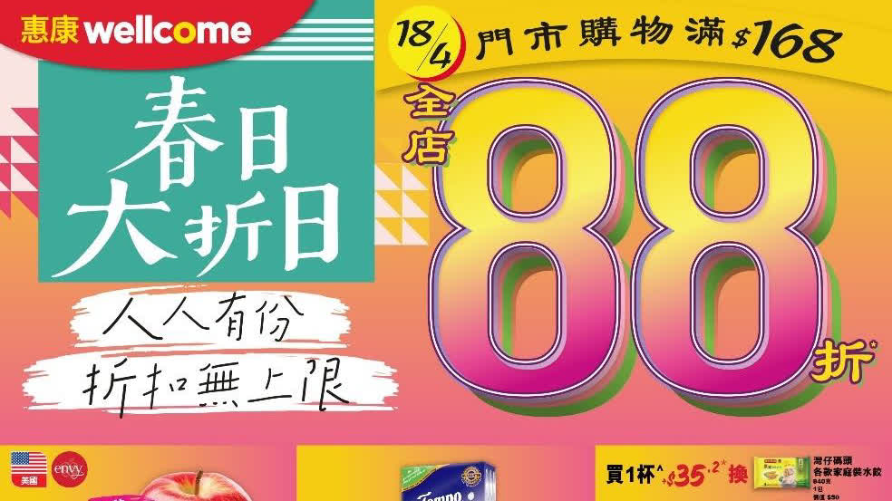 今明88折！惠康/百佳/萬寧/屈臣氏快閃優惠　線上線下同享