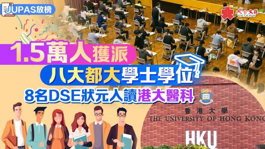 JUPAS放榜｜1.5萬人獲派八大都大學士學位　8名DSE狀元入讀港大醫科