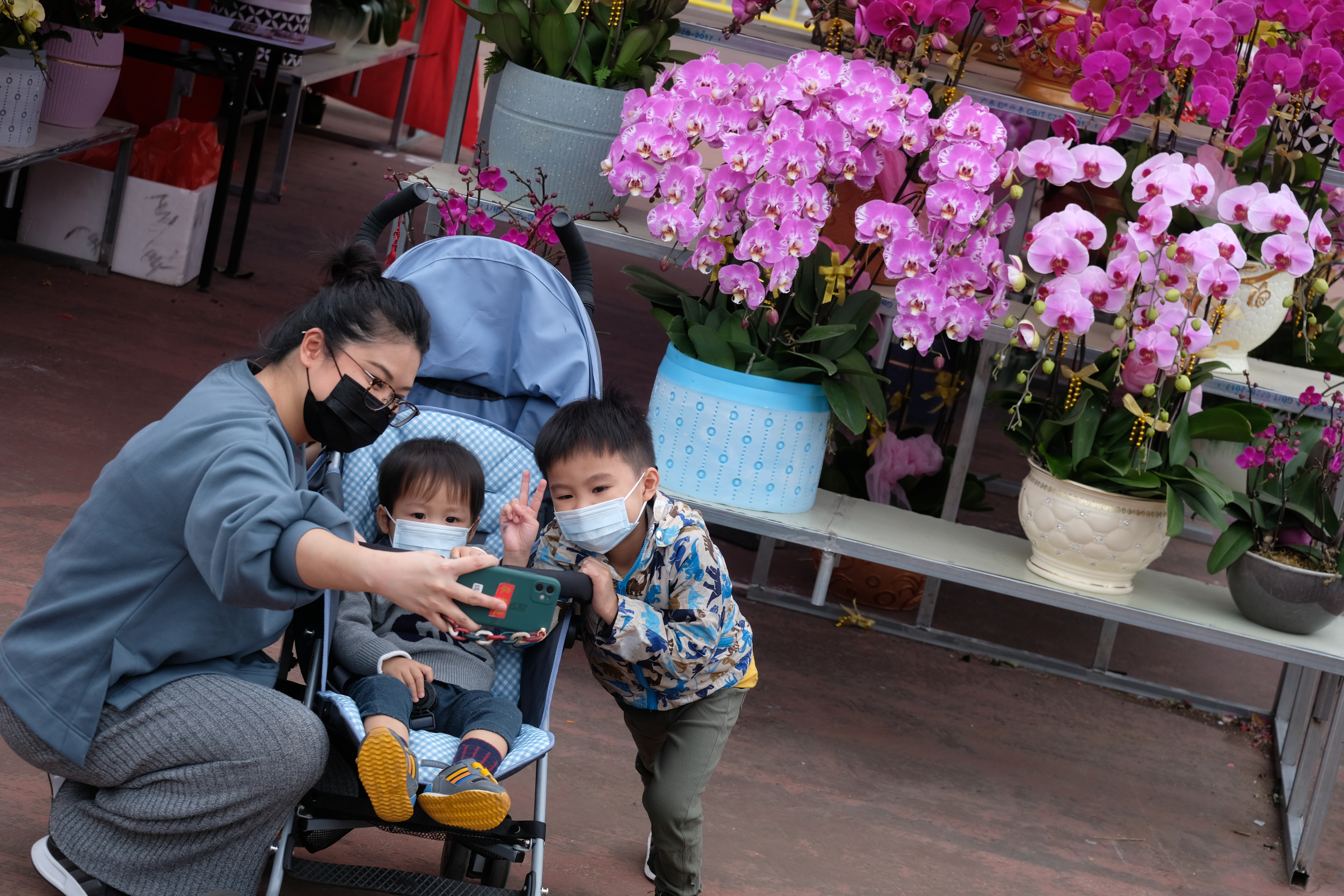 牛年年宵花市6日開鑼，在全港15個地點舉行。新冠肺炎疫情下，人潮雖不及往年，但今日（9日）仍有不少市民到花市閒逛，開心揀選桃花、蘭花、年桔等好意頭的植物，為家居添彩。（大公文匯全媒體記者麥鈞傑攝）