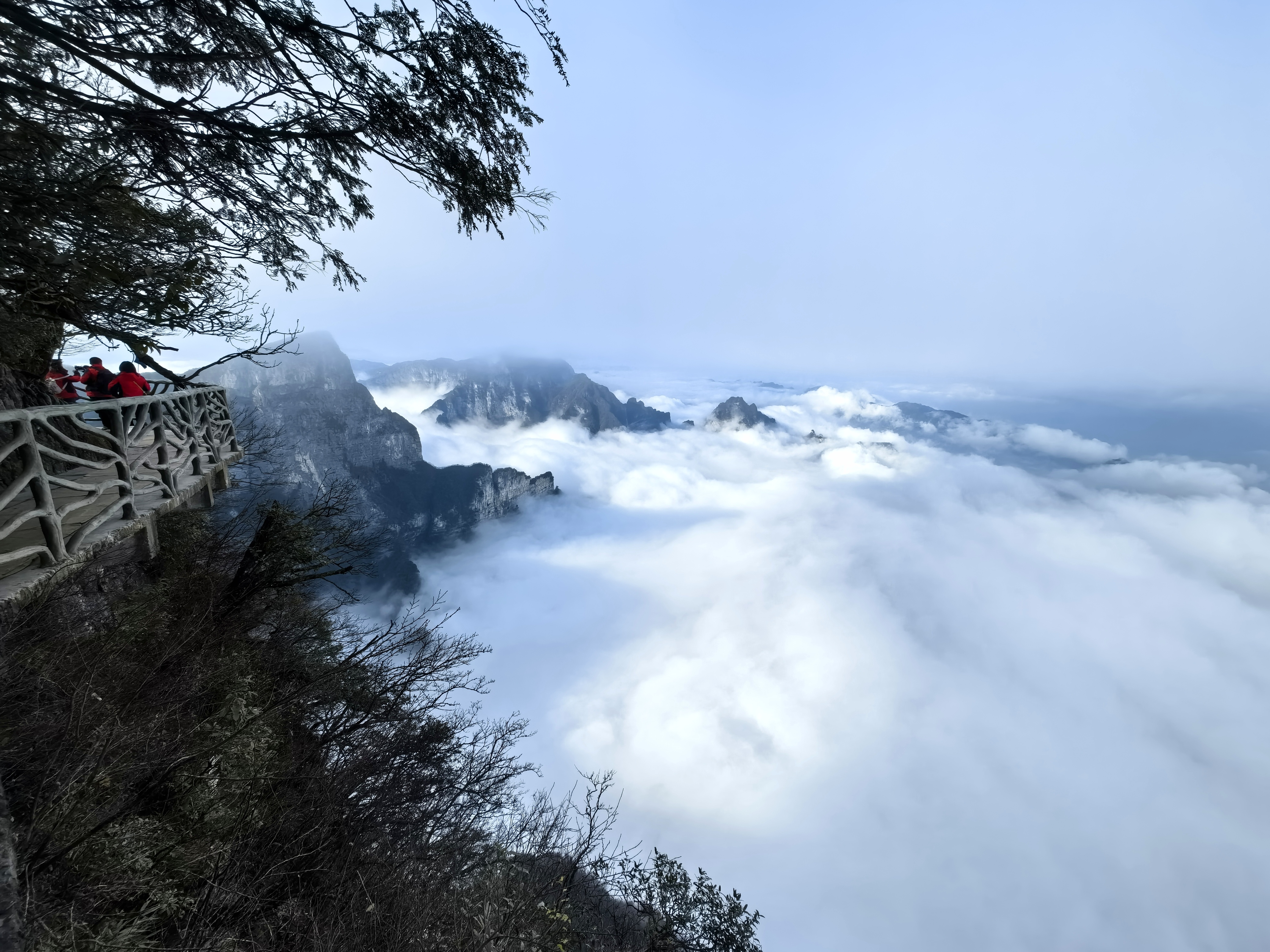 天門山雲海奇觀讓遊人陶醉。 （記者姚進 攝）