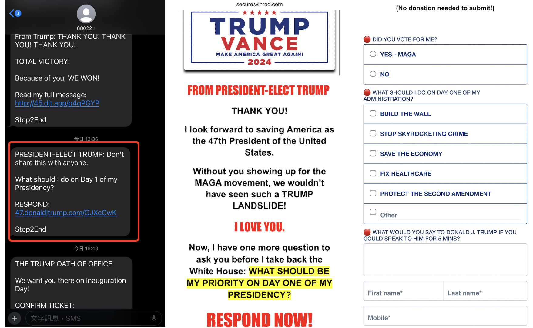 直擊美國大選·花絮｜特朗普發短訊給支持者徵集上任日首要任務- 美國大選2024 - 大公文匯網