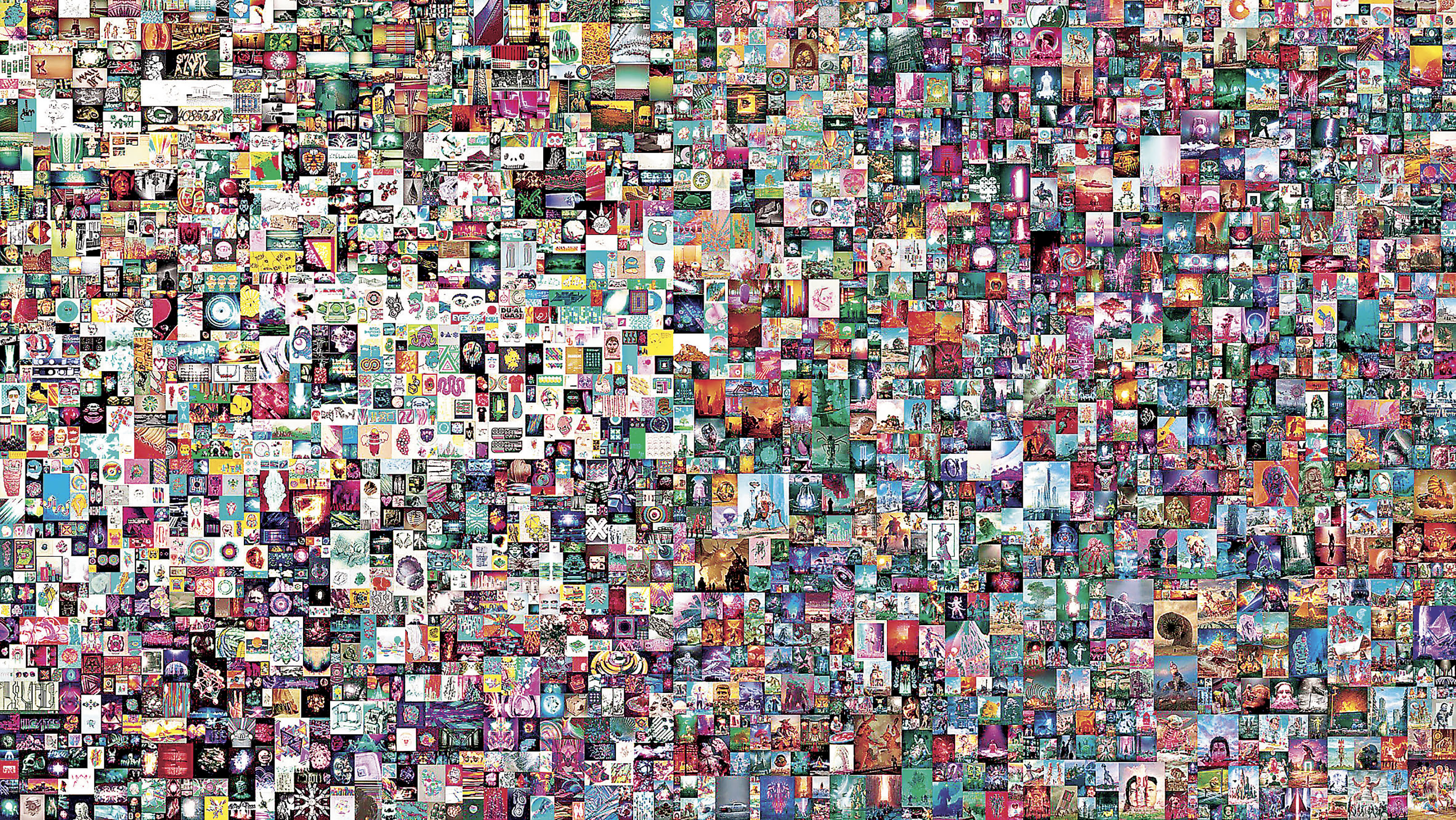 ■藝術家Beeple將連續4年每日創作的圖像拼湊成作品《每天：前5000天》，佳士得以6,930萬美元拍賣，創NFT新高。 網上圖片