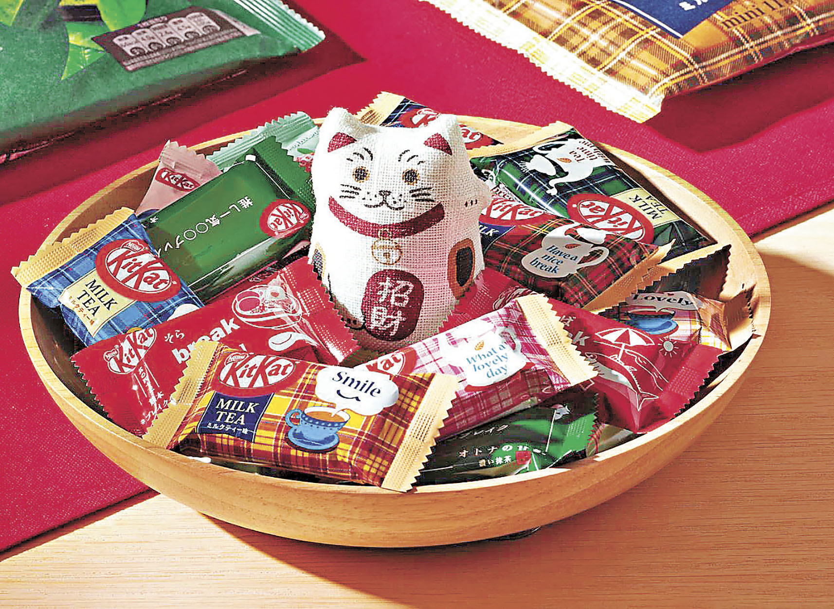 ■日系招財貓木製糖果盤