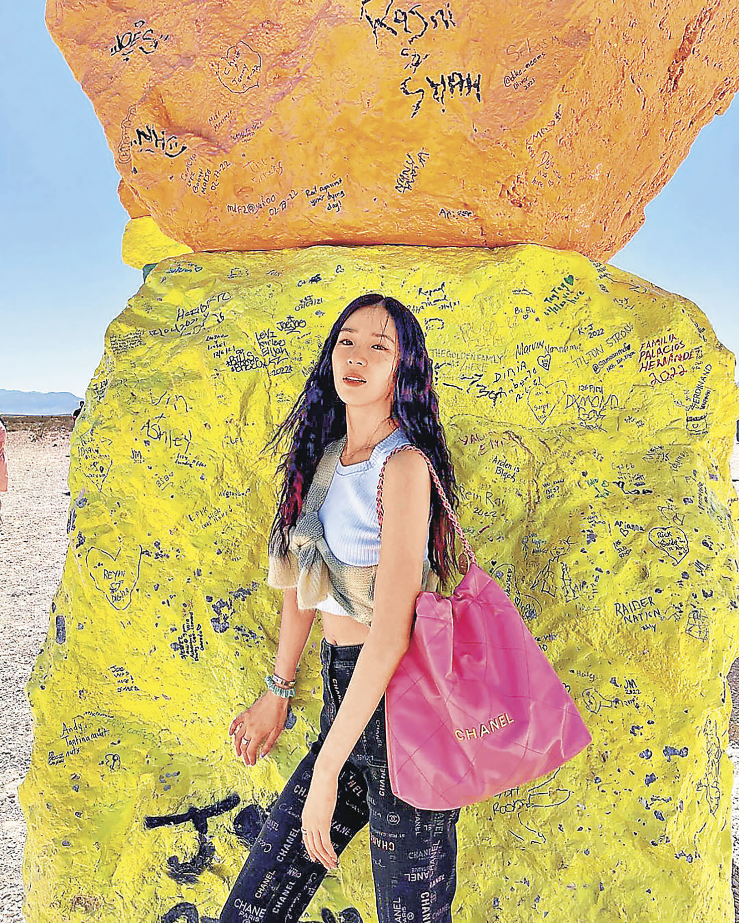 ■Irene Kim孭的粉紅色CHANEL 22大號手袋。 Ig@ireneisgood