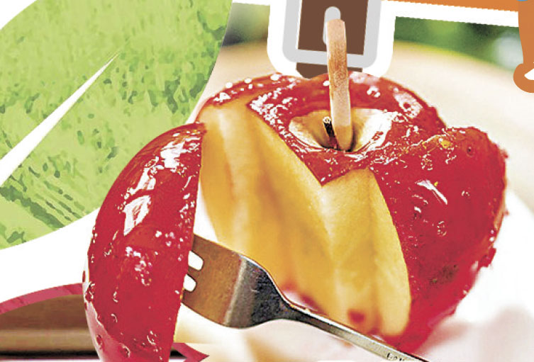 ■原味蘋果糖外層抹上糖漿，裏面是青森蘋果肉。