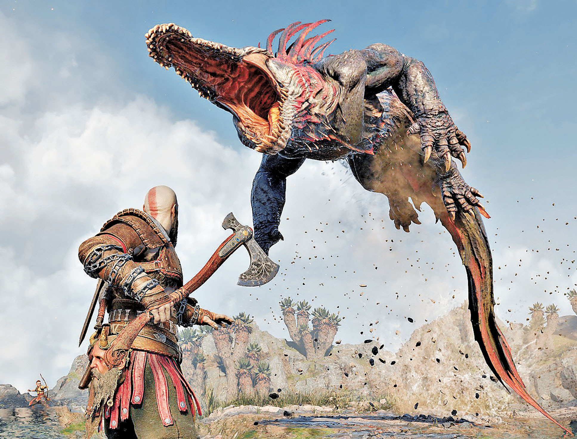 ■手持利維坦之斧的克雷多斯對抗BOSS。