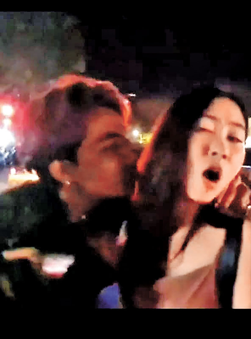 ■韓國女網紅外遊時被強吻。 影片截圖