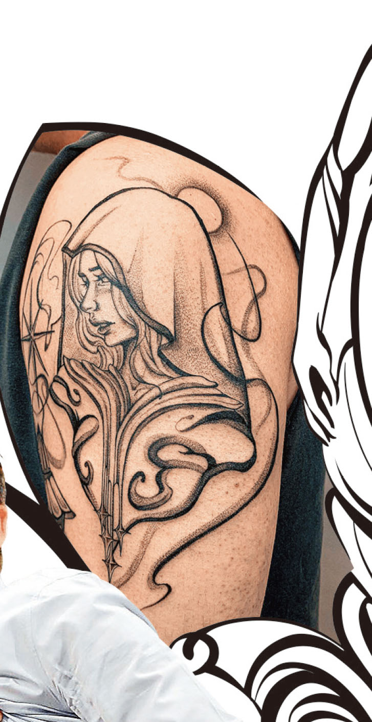 ■Brian紋上塔羅牌9號牌「隱士」以激勵自己前行。 受訪者提供