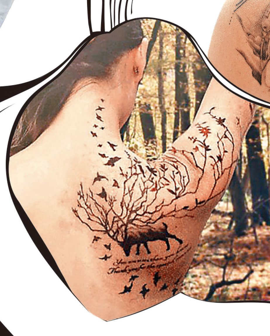 ■晴晴右肩與胎記融為一體的紋身。 受訪者提供