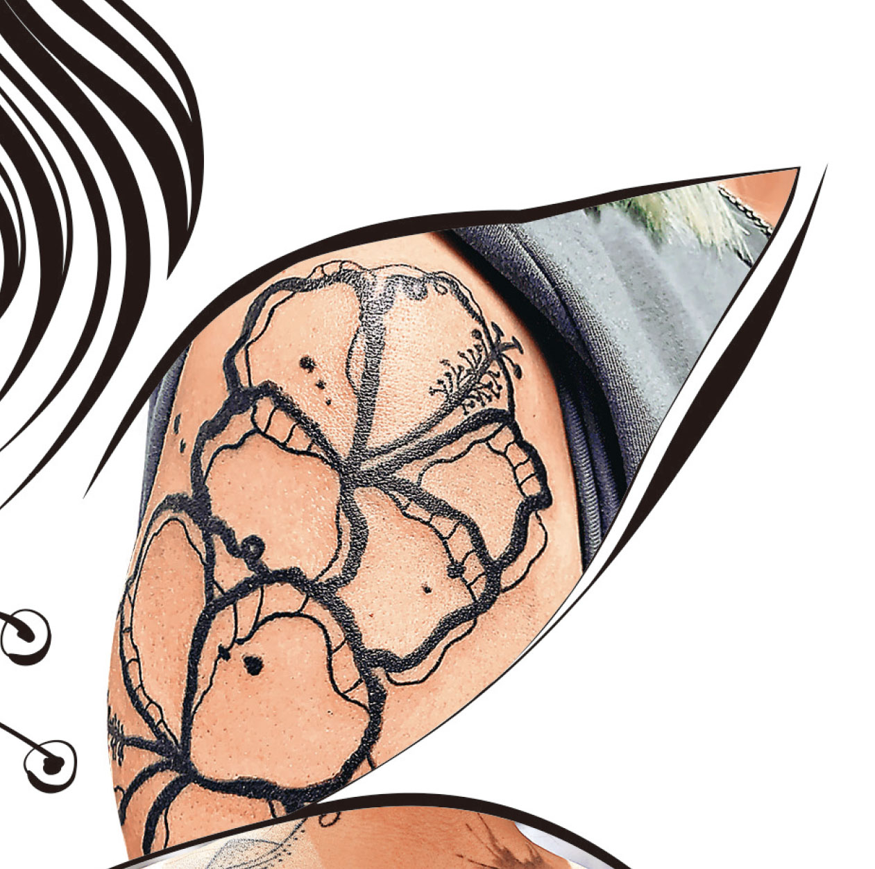 ■高子媚後背紋身， 左為父親做手術， 右為她為客人紋身。 受訪者提供