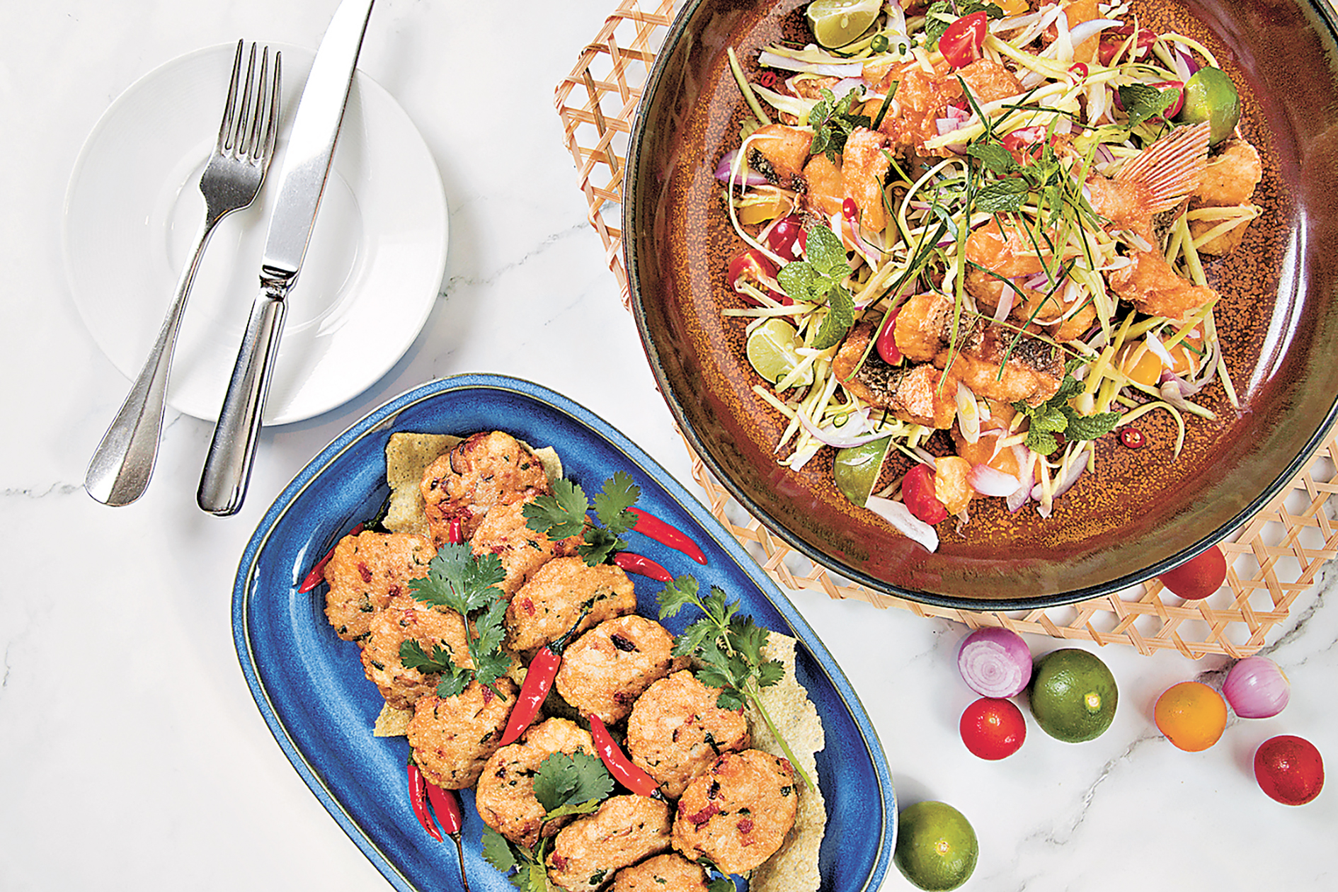 ■黃立鯧炸魚餅及白花魚泰式青芒果沙律