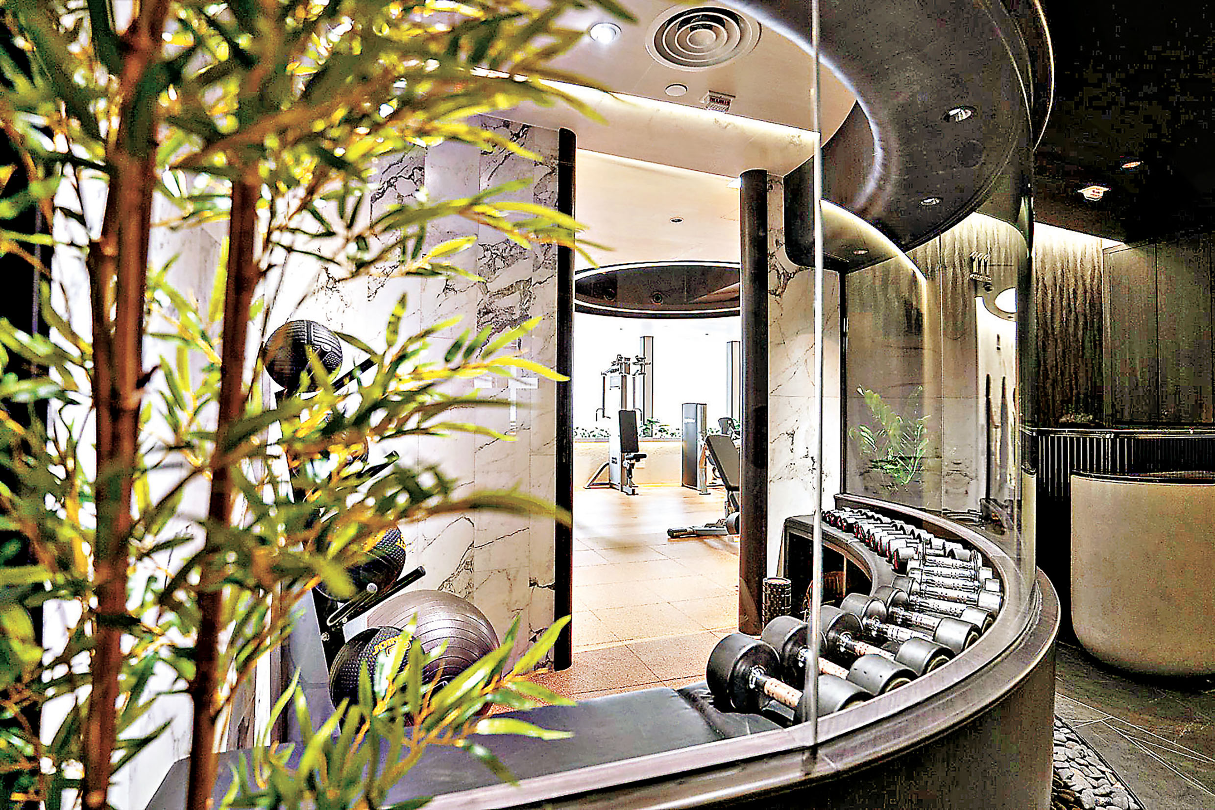 ■弧形玻璃外布置富大自然氣息。