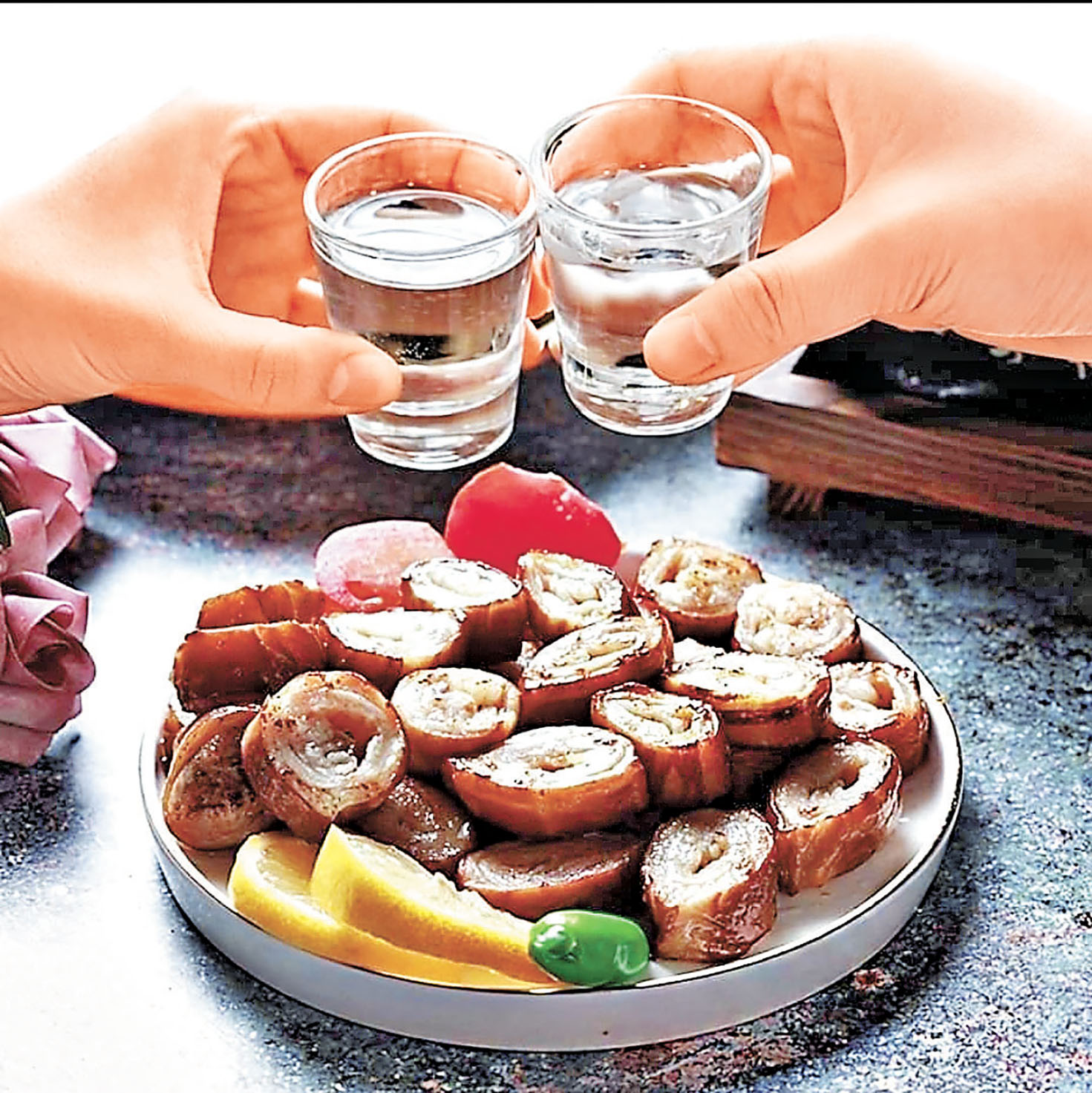 ■來一份豬大腸小食，配以韓國清酒，滋味無窮。