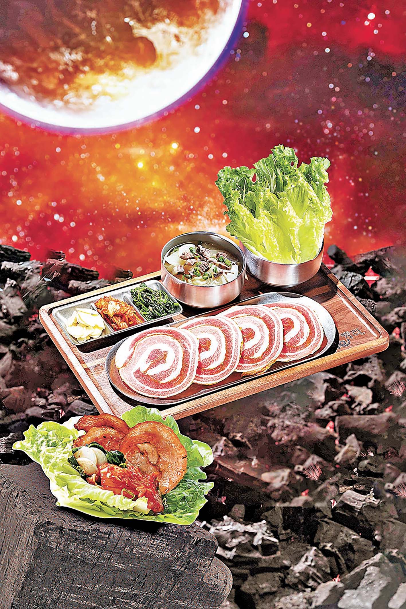 ■車輪泡菜五花豬肉卷肥瘦分明。