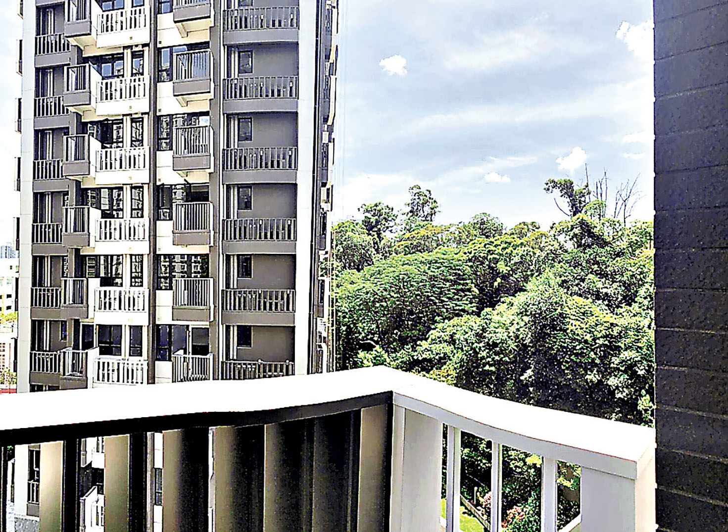 ■客廳小露台望樓景。