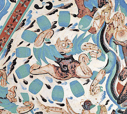 ■莫高窟第285窟雷公擊鼓畫面。