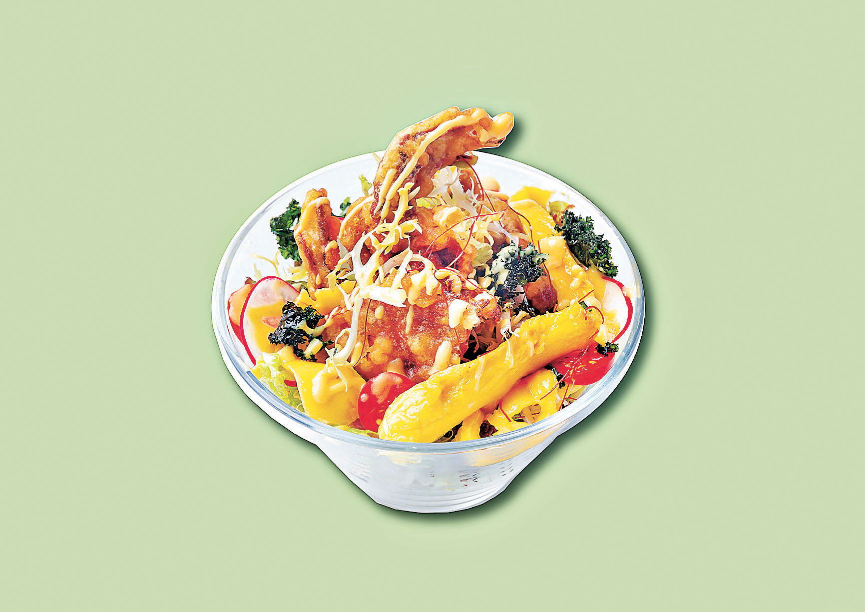 ■芒果珍寶軟殼蟹沙律配柚子蛋黃醬酸甜醒胃。