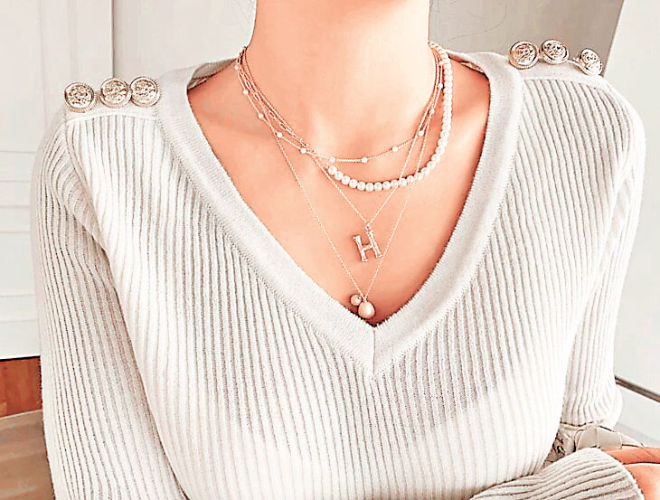 ■多層珍珠金屬頸鍊時尚優雅。
