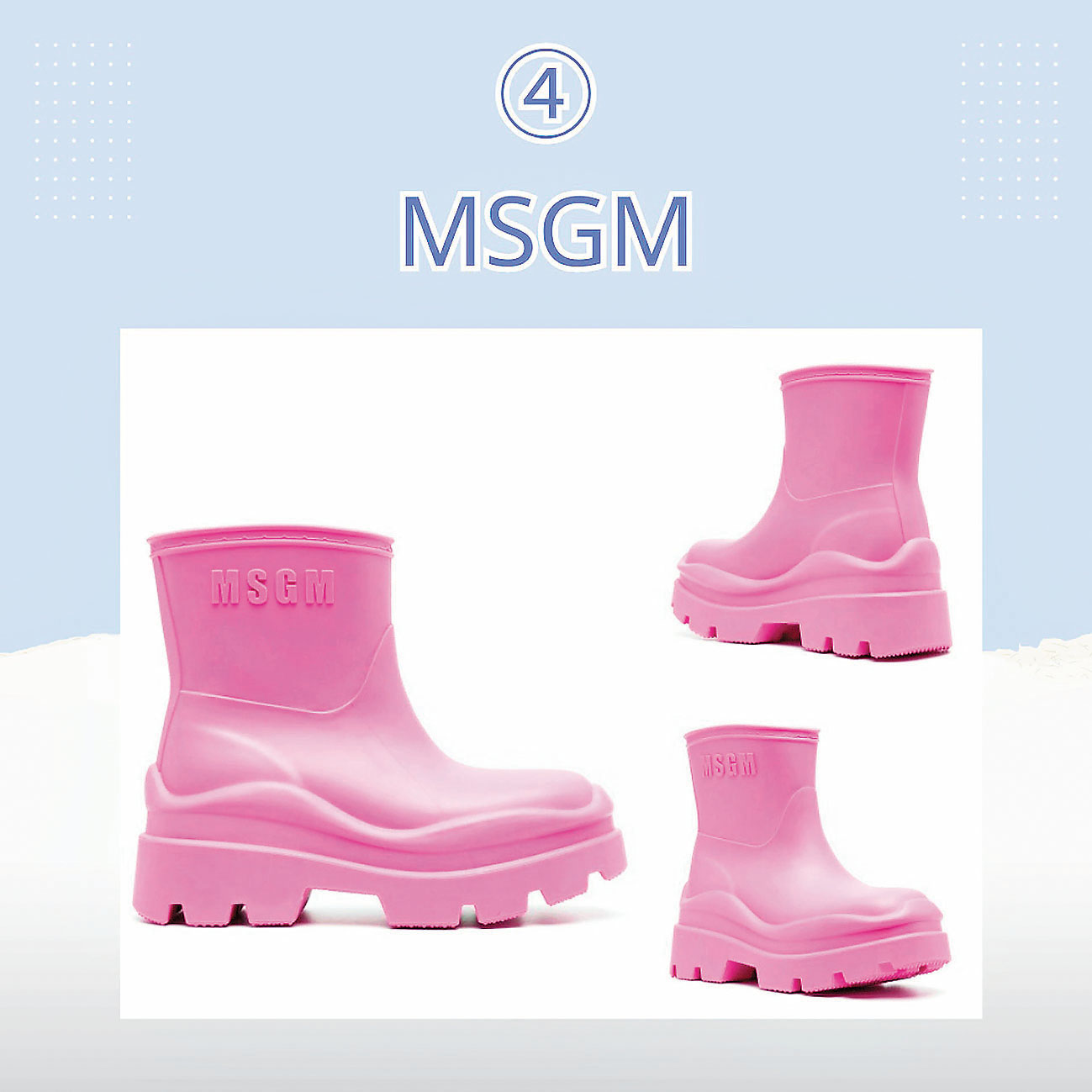 ■亮粉色雨靴活潑亮麗。