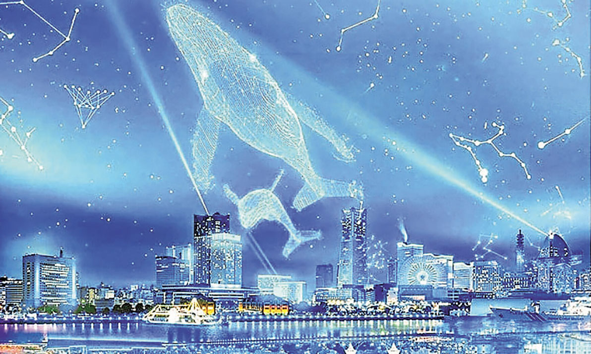 ■橫濱港國際客輪碼頭有3D海洋元素投影Show。