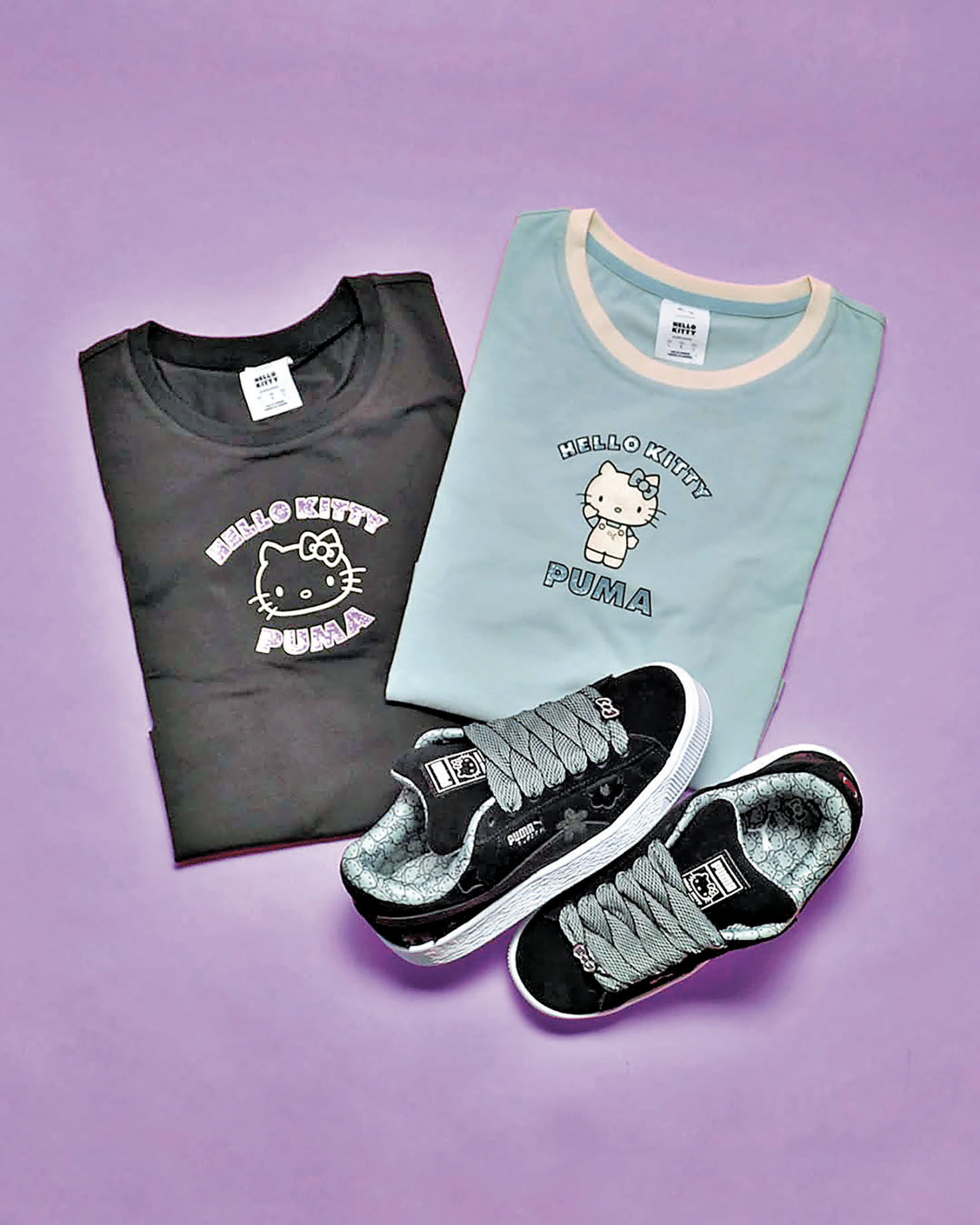■女子短版T恤(黑色)350元;女子短版T恤(淺綠)350元;Suede XL 女子休閒鞋 890元