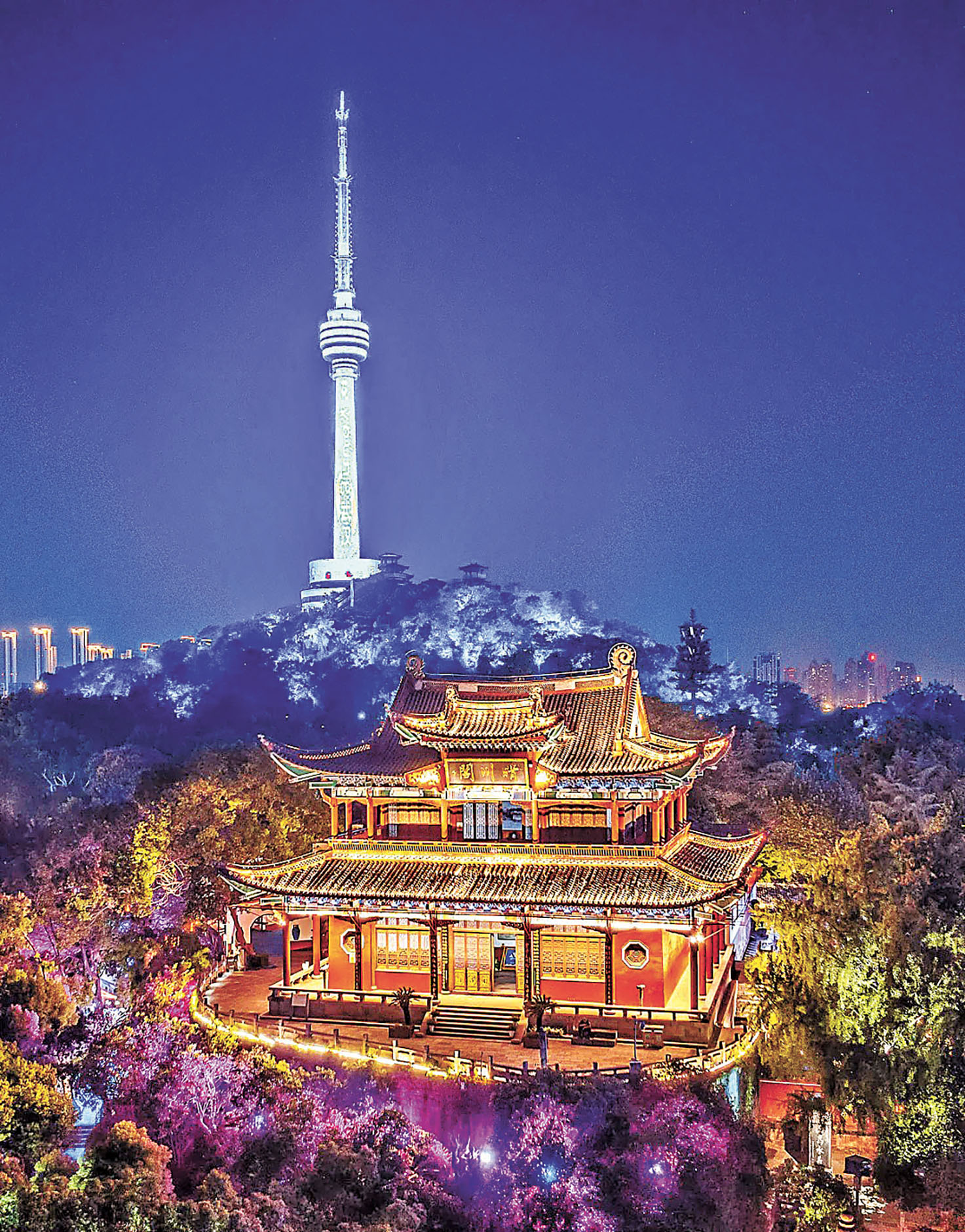 ■晴川閣是武漢市著名文旅景點,夜色醉人。