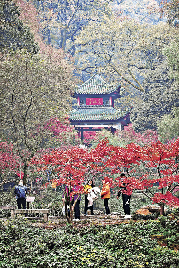 ■長沙岳麓山樹木茂盛,是四季皆宜的旅遊勝地。