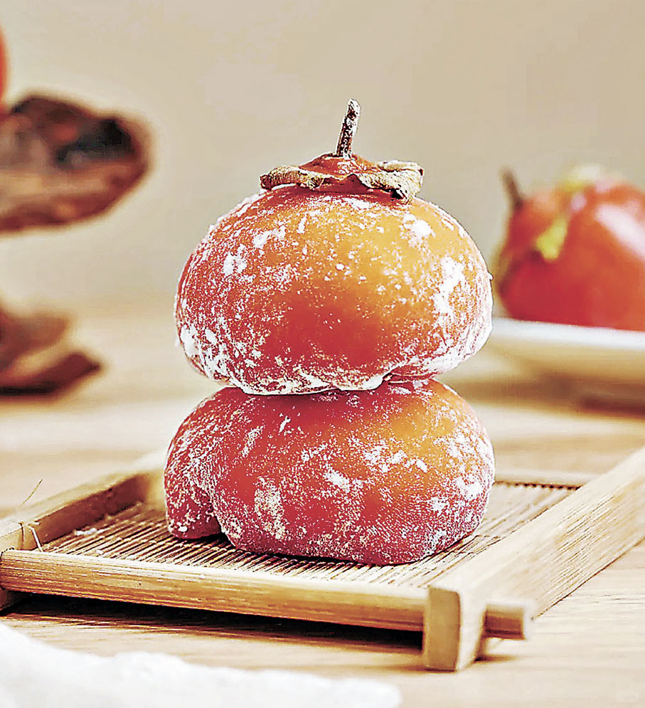 ■小甜柿大福甜潤如蜜。