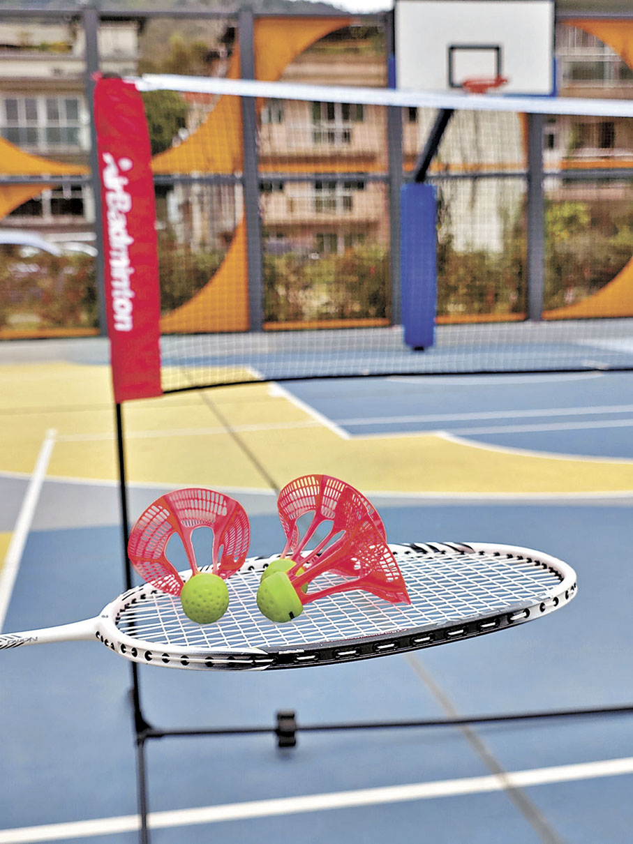 ■戶外羽毛球有專用球及球網架組件。