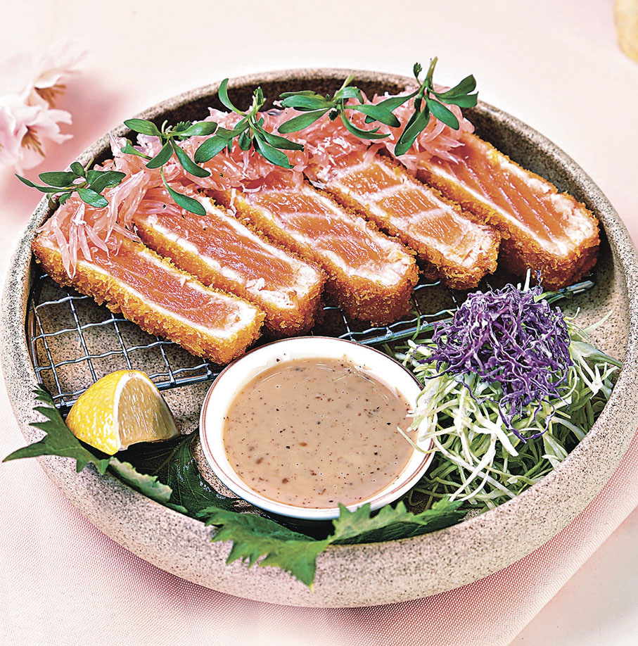 ■酥酥三文魚配柚子醋芝麻醬