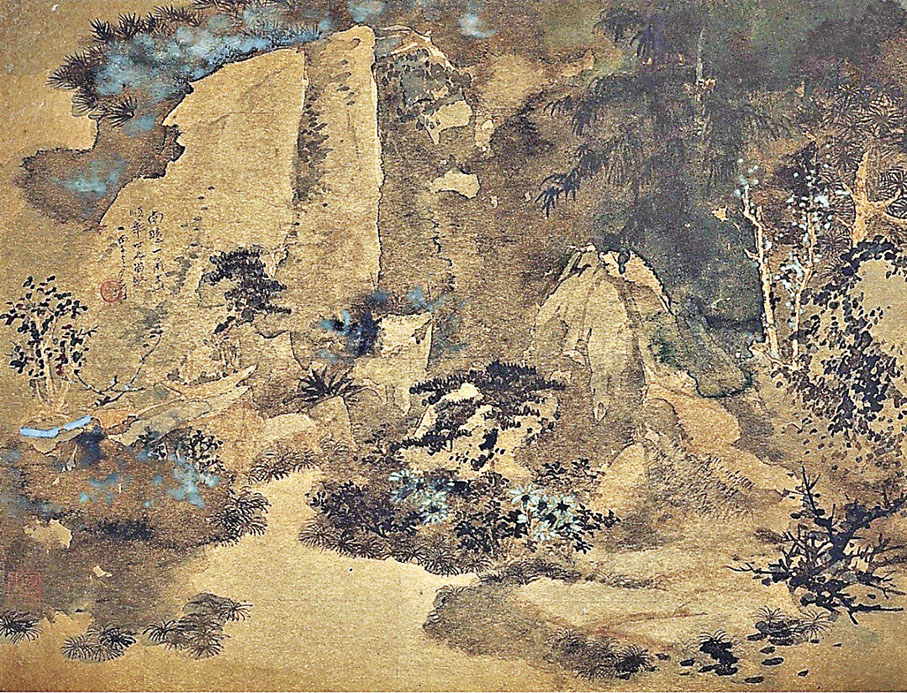■張大千的名作《八德園迎客徑》。