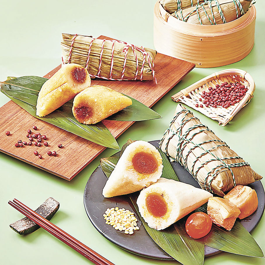 ■五香鹹肉糉及豆沙鹼水糉。
