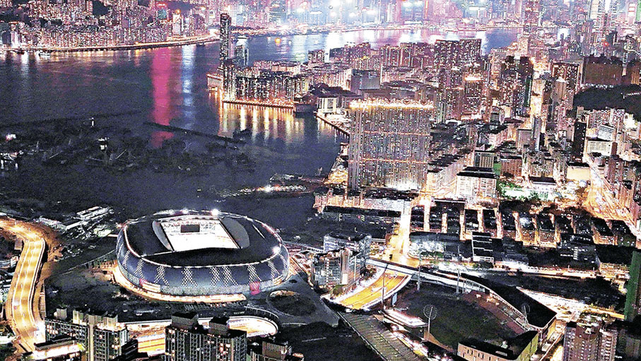 ■啟德體育園在亞運期間會於主場館外牆上演大型動感燈光展。