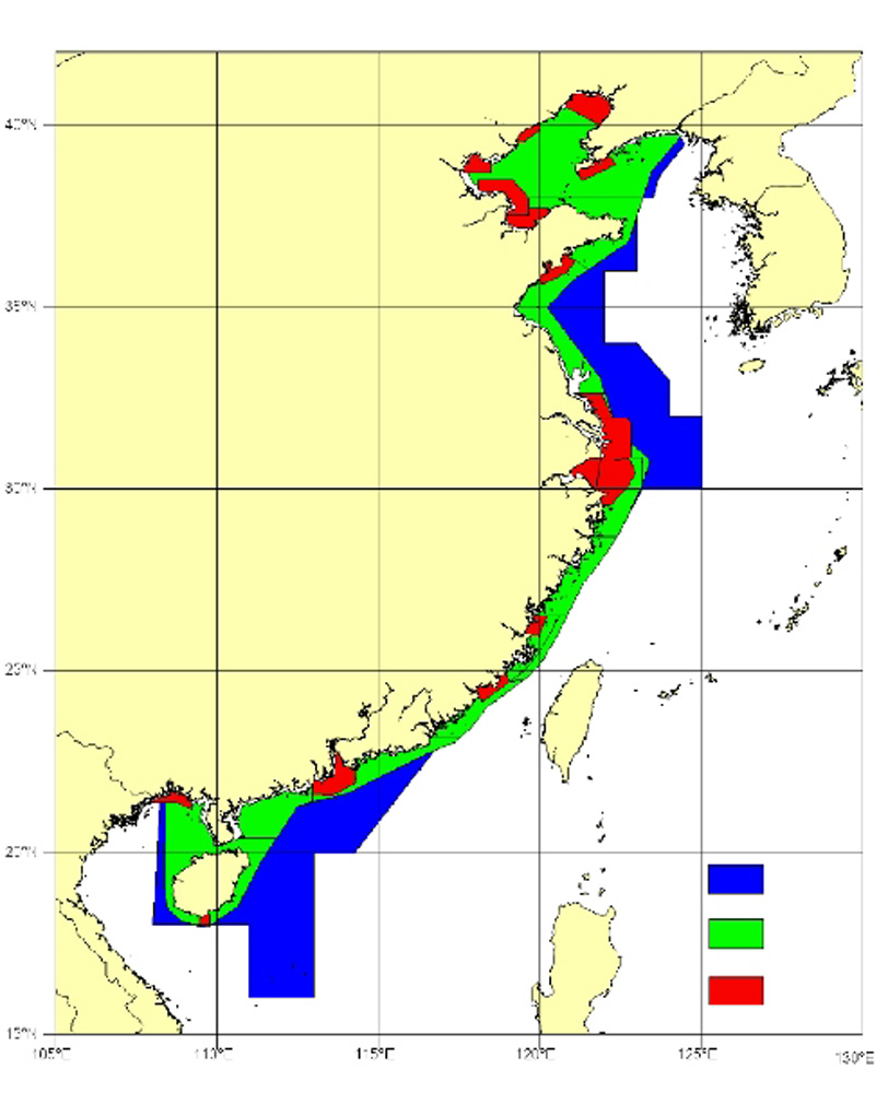 　　圖：908專項目前已圓滿完成了海底各個專業的調查任務。圖中塗色部分為908專項基礎調查區域 互聯網