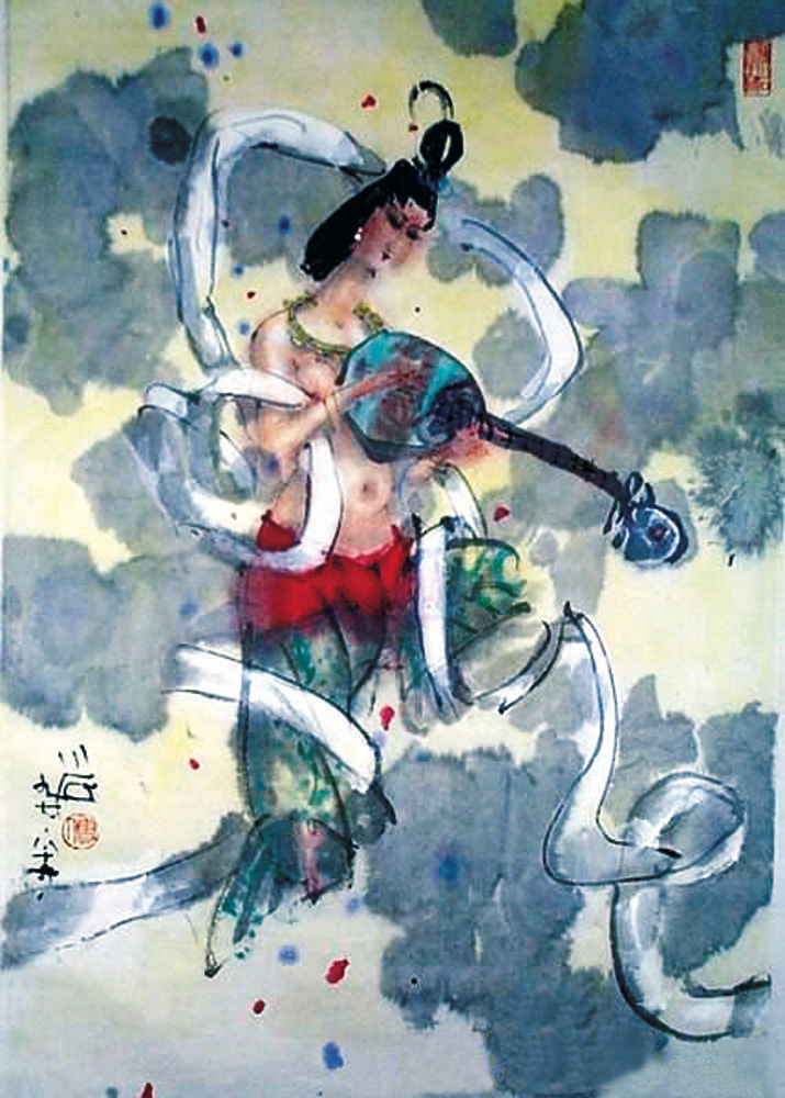 　　圖：傅小石的畫作《敦煌仕女》