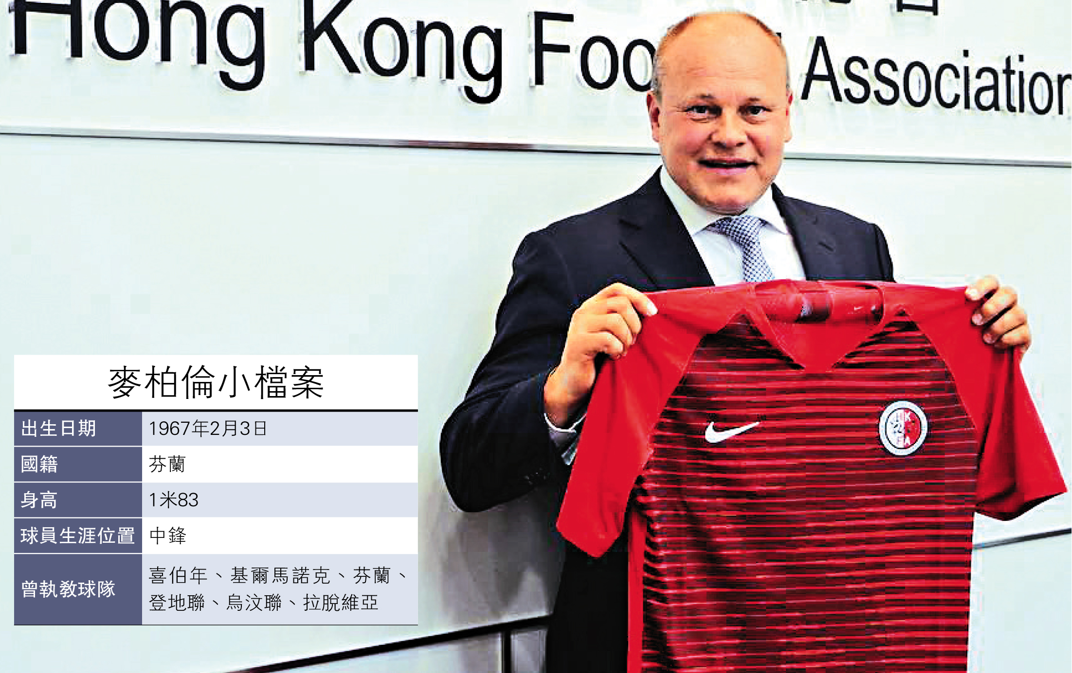 　　圖：港足新帥麥柏倫盼能為香港足球發展作出貢獻\香港足總圖片